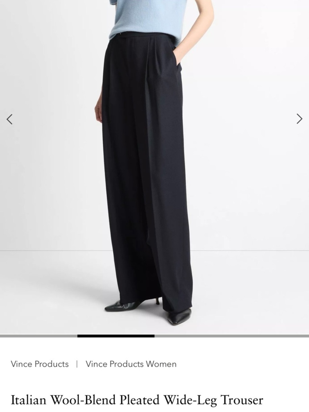 Vince Navy Blue Italian Wool-Blend Pleated Wide-Leg Trousers